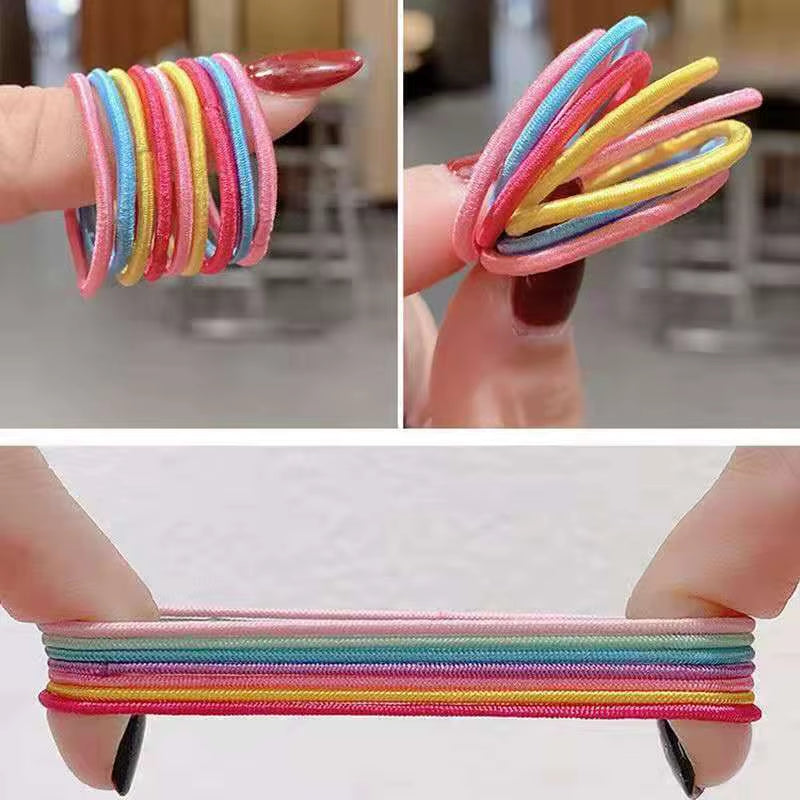 100Pcs/Set Girls Elastic Hair Bands Girls Hair Accessories 2.5Cm Colorful Rubber Band Children Ponytail Holder Kids Hair Ties