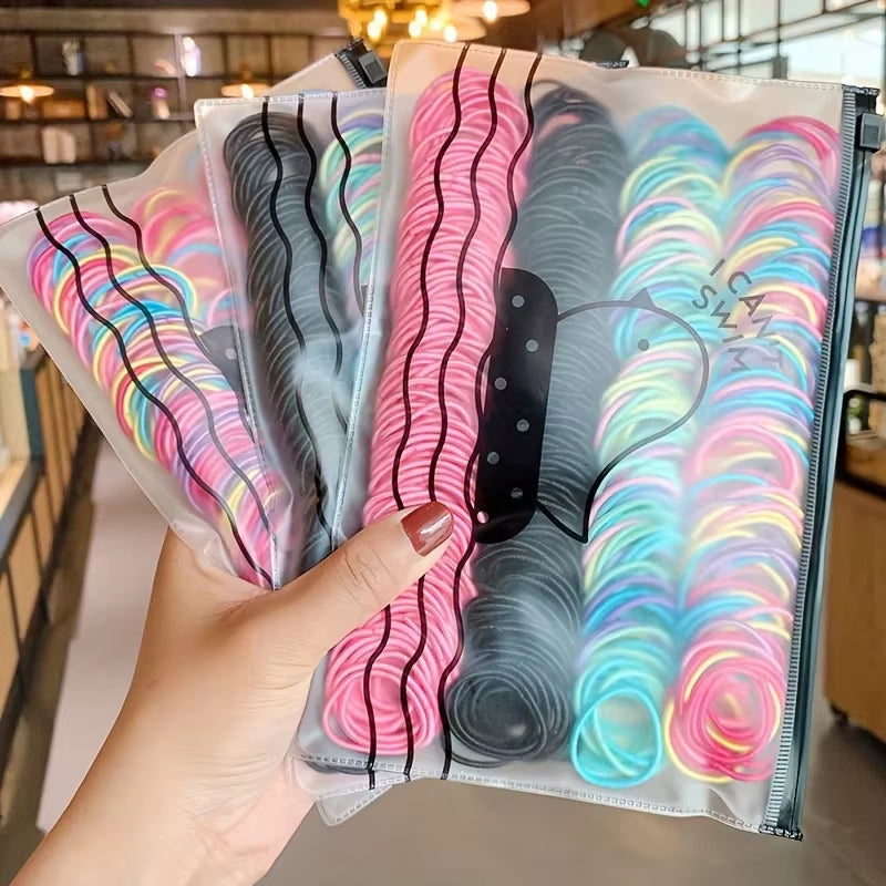 100Pcs/Set Girls Elastic Hair Bands Girls Hair Accessories 2.5Cm Colorful Rubber Band Children Ponytail Holder Kids Hair Ties