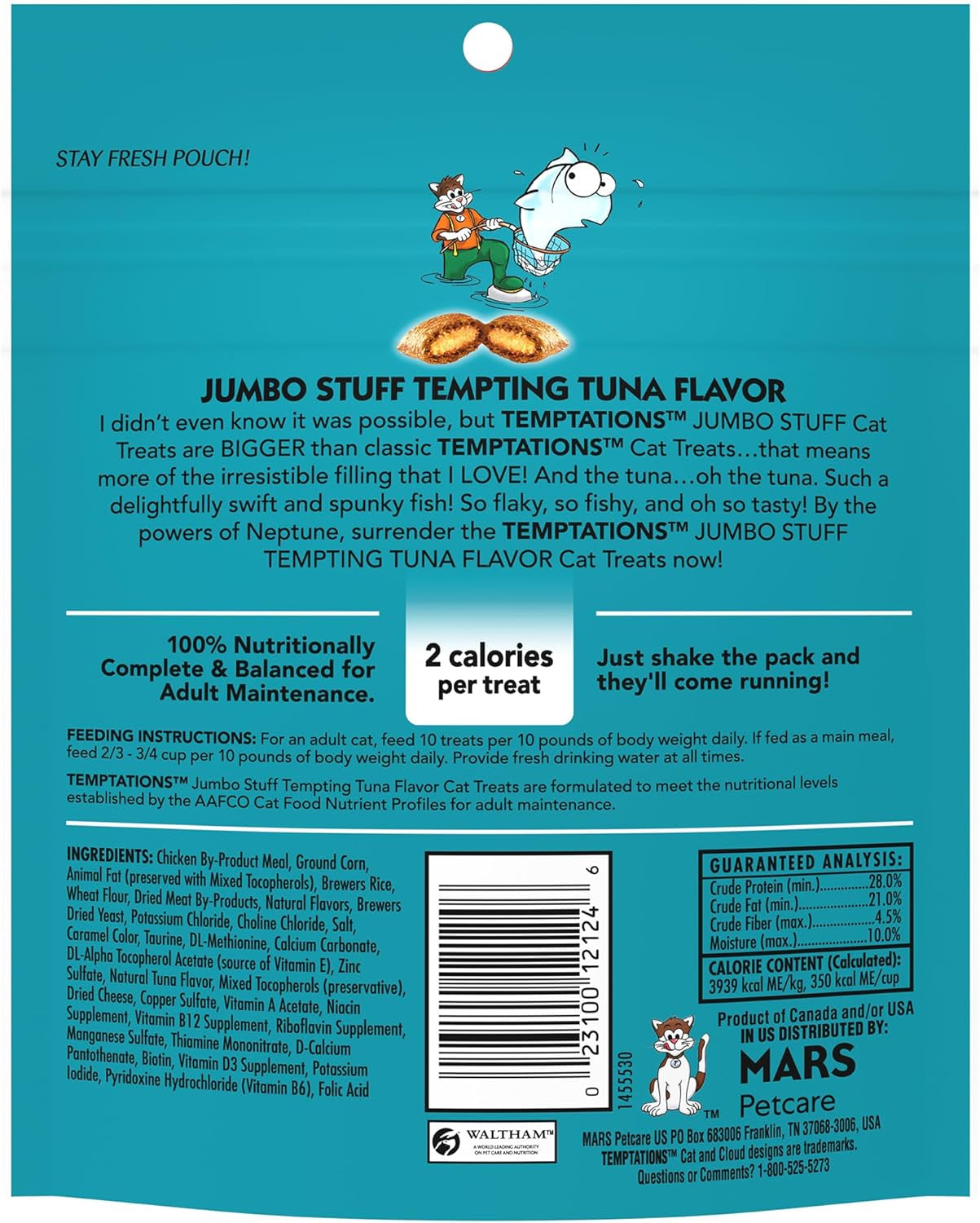 Jumbo Stuff Crunchy and Soft Cat Treats, Tempting Tuna Flavor, 5.3 Oz. Pouch (Pack of 10)